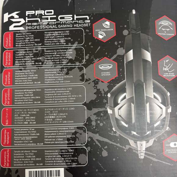K2 Pro Professional Gaming Headset with Surround Sound and LED Lights - Picture 6 of 6